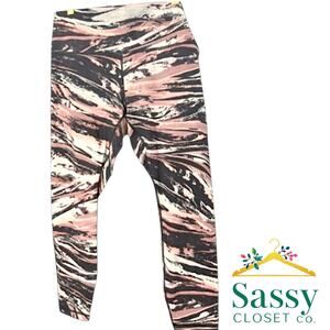 Pink Black Marble Compression Leggings Athleisure Workout Pants Size L EUC